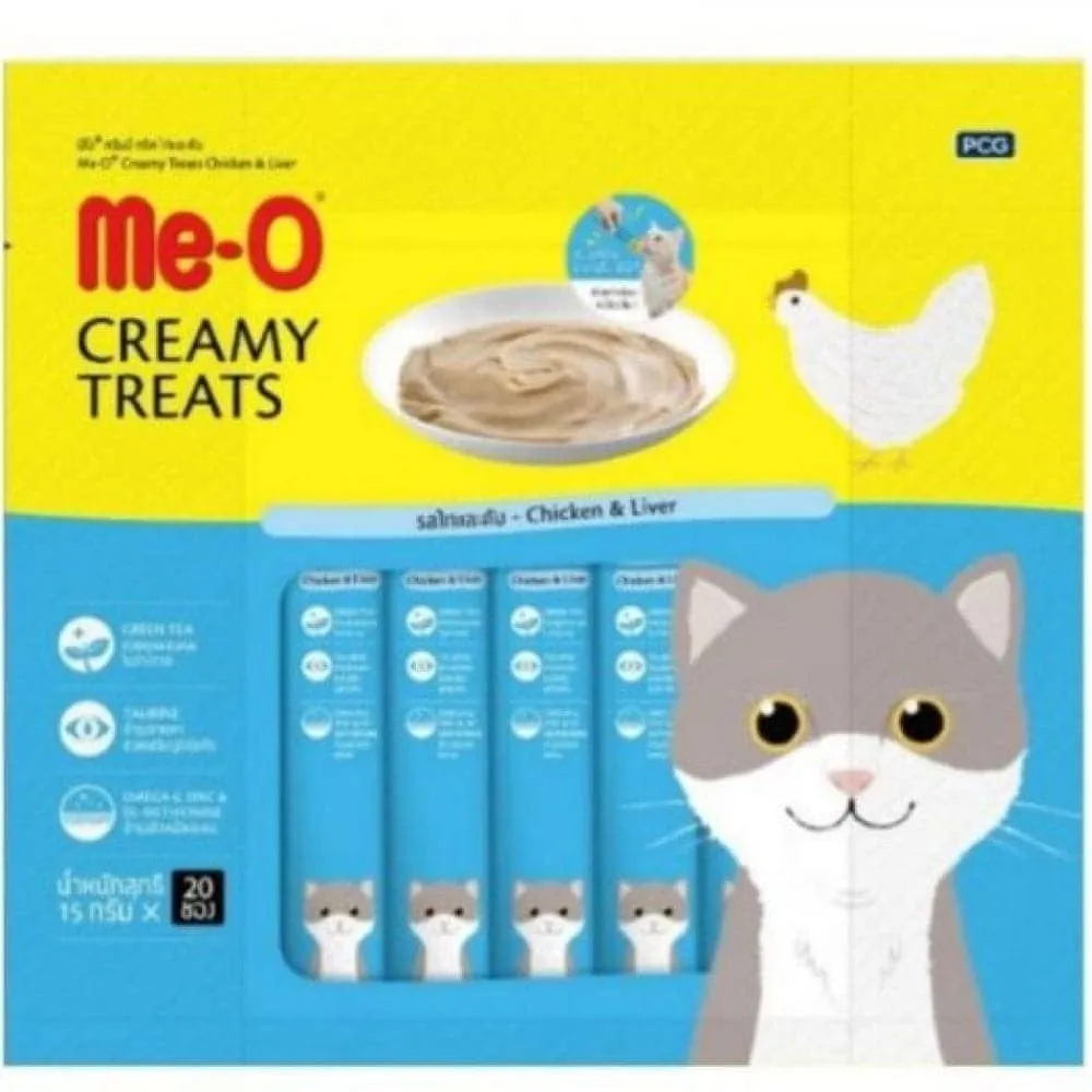 Me O Creamy Chicken & Liver and INABA Churu Chicken with Shrimp Creamy Cat Treats Combo (2 2)