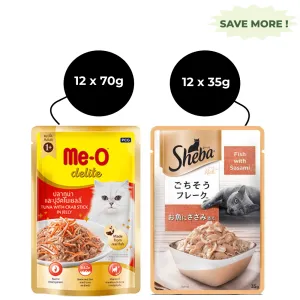 Me O Delite Tuna with Crab Sticks in Jelly and  Sheba Fish with Sasami Premium Cat Wet Food Combo