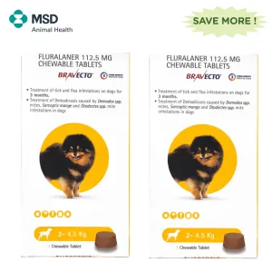 MSD Animal Health Bravecto (2-4.5kg) Tablet Combo (2 tablets)