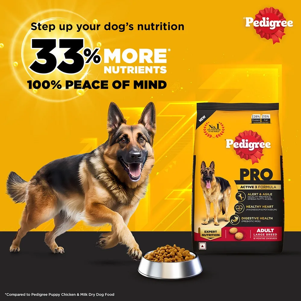 Pedigree PRO Expert Nutrition Active Adult (18 Months ) Large Breed Dry Food and Dentastix Oral Care for Adult (25 kg ) Combo for Dogs