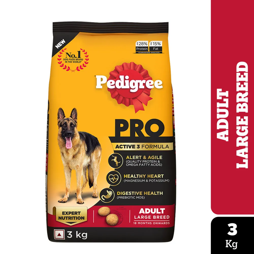 Pedigree PRO Expert Nutrition Active Adult (18 Months ) Large Breed Dry Food and Dentastix Oral Care for Adult (25 kg ) Combo for Dogs