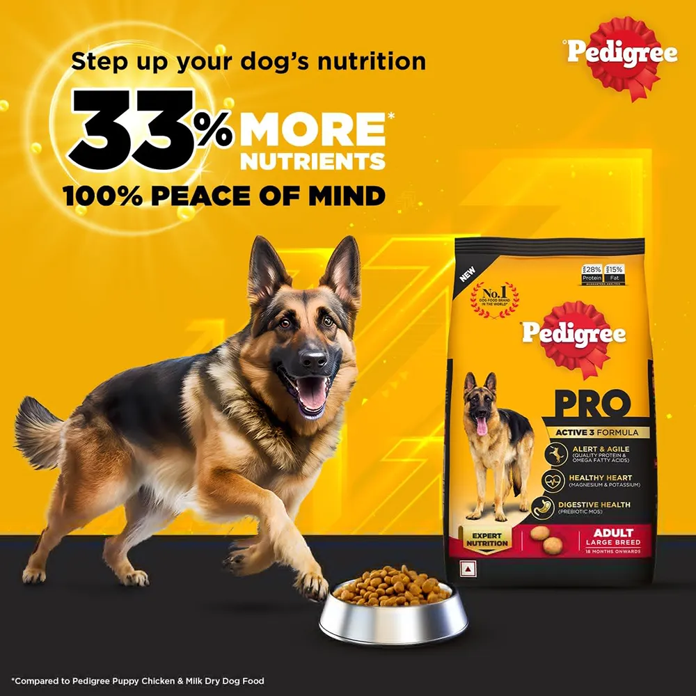 Pedigree PRO Expert Nutrition Active Adult (18 Months Onwards)  Dry Food and Henlo Chicken Pops Dog Treats