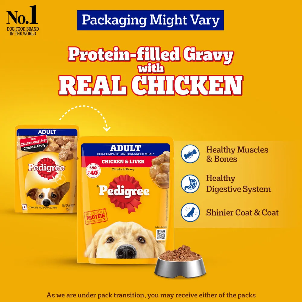 Pedigree PRO Expert Nutrition Active Adult (18 Months Onwards) Large Breed and Chicken and Liver Chunks in Gravy Wet Adult Dog Food Combo