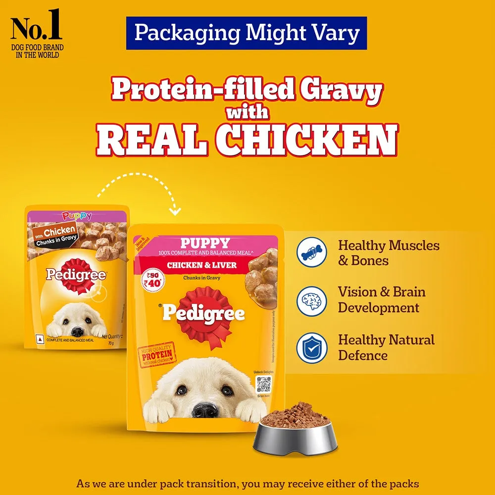 Pedigree PRO Expert Nutrition for Large Breed Puppy (3 to 18 Months) Dry Food and Pedigree Chicken & Liver Chunks in Gravy Puppy Wet Food Combo for Dogs
