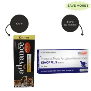 Petcare Nutricoat Advance Omega 3   6 Syrup for Dogs and Cats (400ml) And Savavet Kiwof Plus Dog Deworming Tablet (Pack of 10) Combo