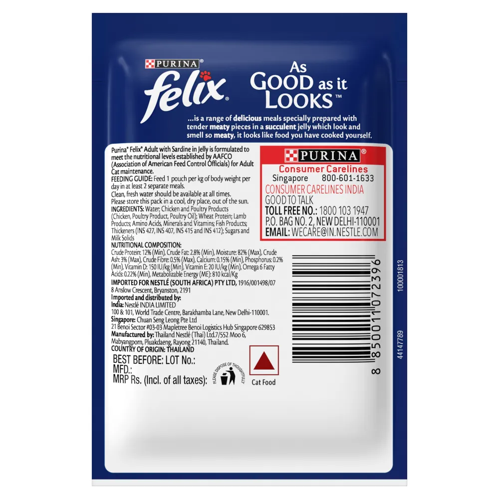 Purina Felix Sardine with Jelly Complete and Balanced Adult Cat Wet Food