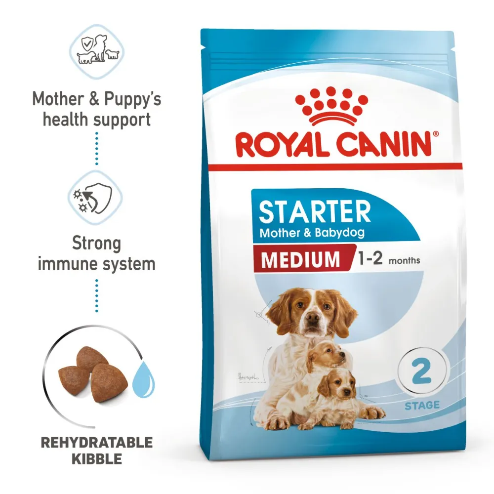 Royal Canin Medium Starter Dry Food for Medium Breed Dog and Puppies and Medium Puppy Dog Wet Food Combo