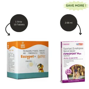 Savavet Fiprofort Plus (Fipronil) Tick & Flea Control Spot On for Dogs (20-40kg) And Intas Eazypet Deworming Tablet (Pack of 10) Combo