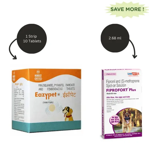 Savavet Fiprofort Plus (Fipronil) Tick & Flea Control Spot On for Dogs (20-40kg) And Intas Eazypet Deworming Tablet (Pack of 10) Combo