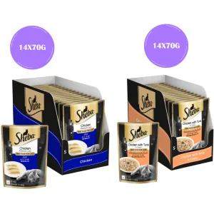 Sheba Chicken Loaf and Chicken With Tuna In Gravy Rich Premium Adult Fine Cat Wet Food Combo