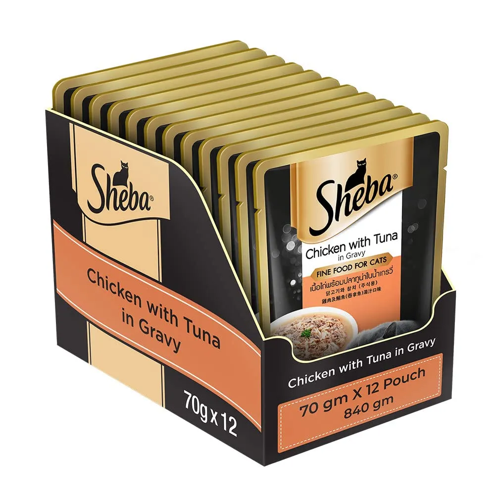Sheba Chicken Loaf and Chicken With Tuna In Gravy Rich Premium Adult Fine Cat Wet Food Combo