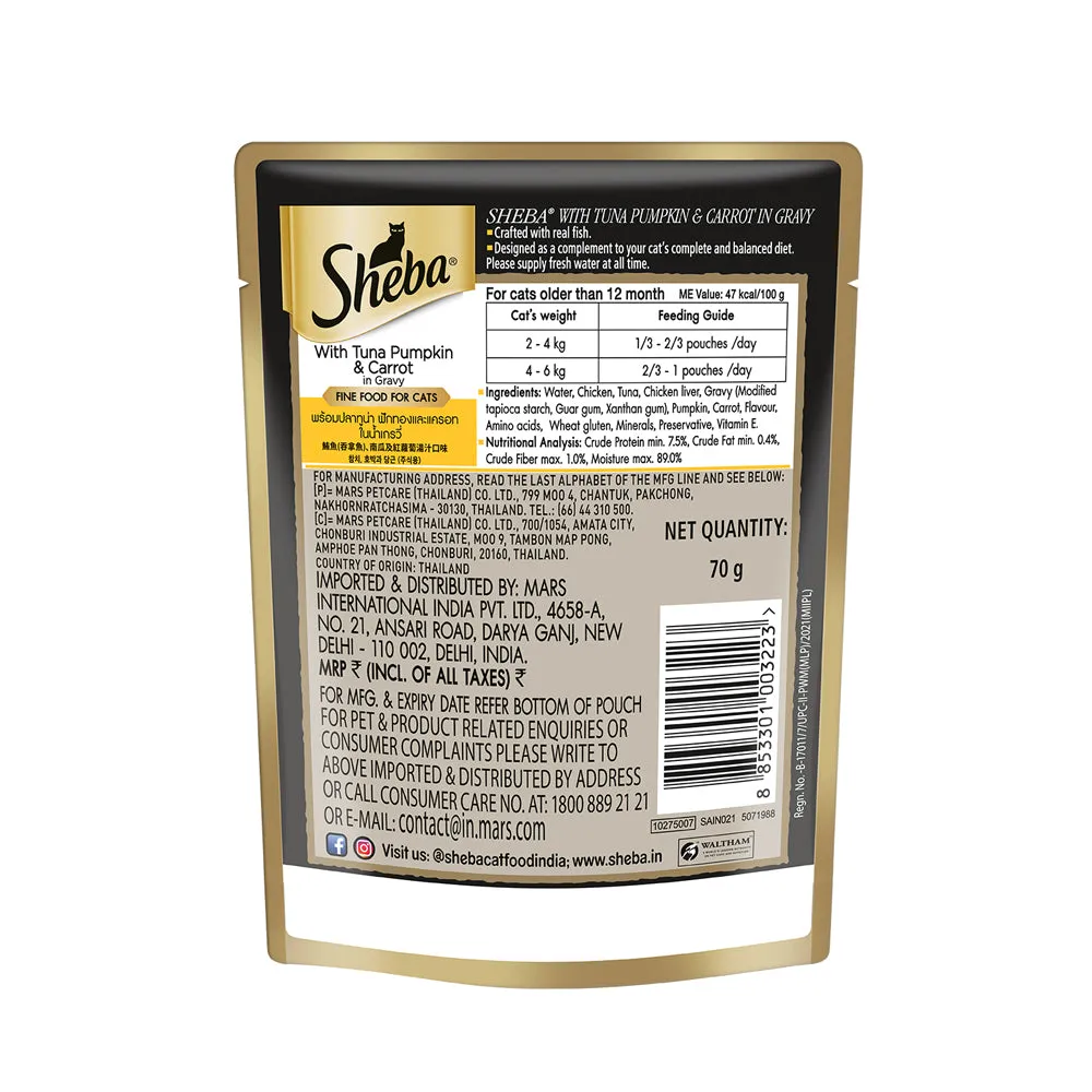 Sheba Chicken Loaf, Chicken With Tuna and Tuna Pumpkin & Carrot In Gravy Rich Premium Adult Fine Cat Wet Food Combo