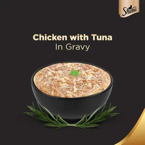 Sheba Chicken With Tuna In Gravy and Fish with Dry Bonito Flake Premium Cat Wet Food Combo