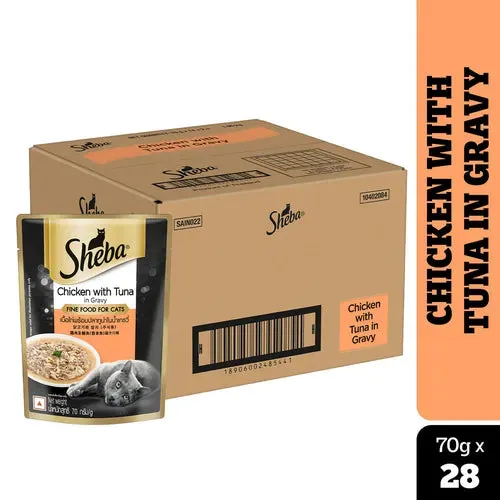 Sheba Chicken With Tuna In Gravy and Tuna Pumpkin & Carrot In Gravy Rich Premium Adult Fine Cat Wet Food Combo