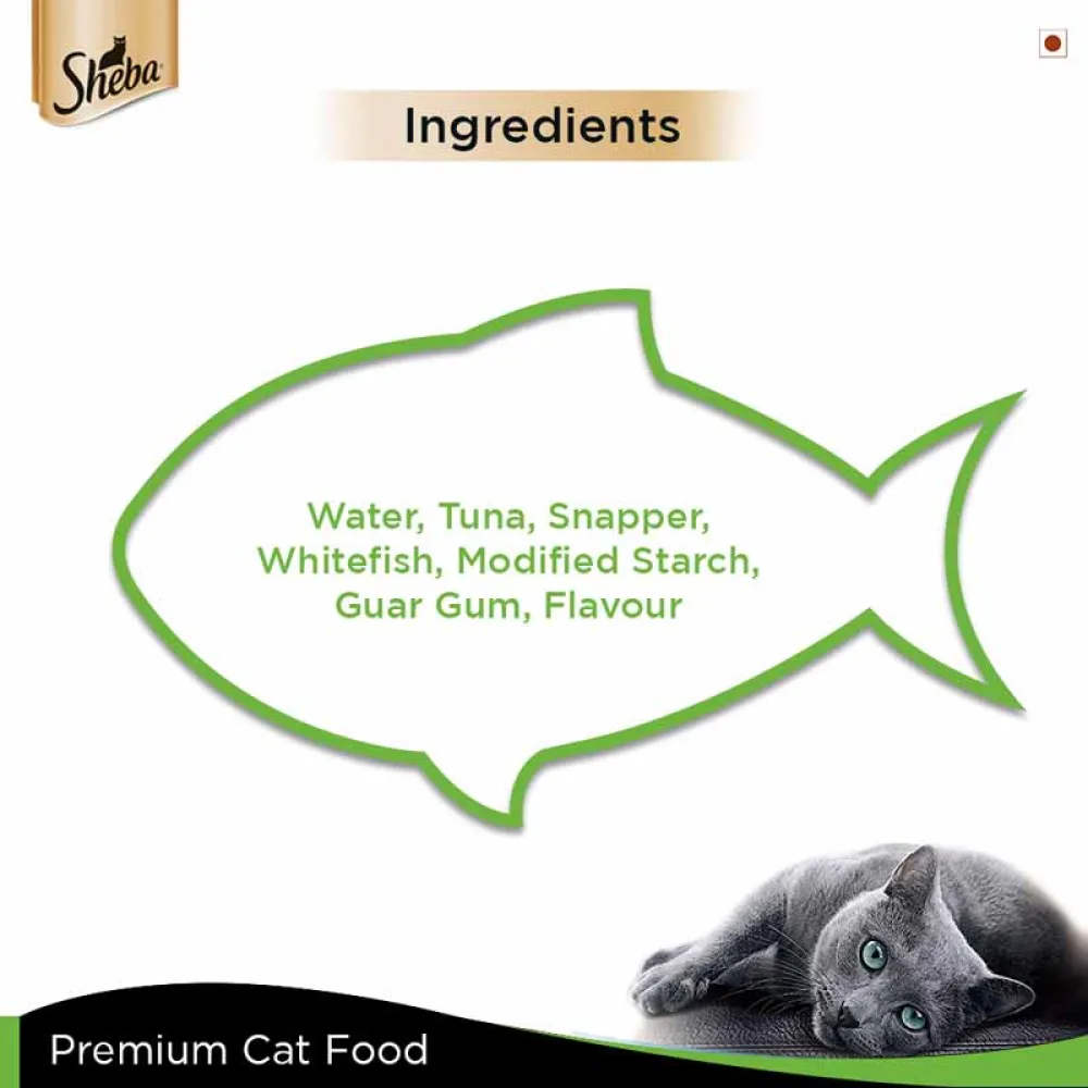 Sheba Complete Nutrition Tuna White Meat & Snapper In Gravy Cat Wet Food and Sheba Chicken Flavour Irresistible Cat Dry Food Combo