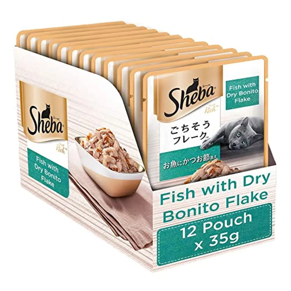 Sheba Fish with Sasami, Dry Bonito Flake and Maguro & Bream Fish Mix Premium Cat Wet Food Combo