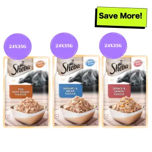 Sheba Skipjack & Salmon Fish, Maguro & Bream and Fish with Sasami Flake Premium Cat Wet Food Combo