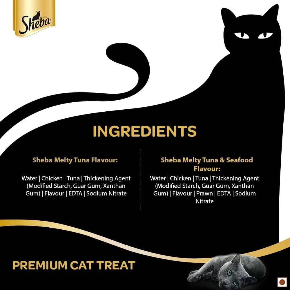 Sheba Tuna Flavor and Tuna & Prawn Maguro and Sheba Chicken & Chicken Whitefish Sasami Melty Premium Treats for Cats Combo