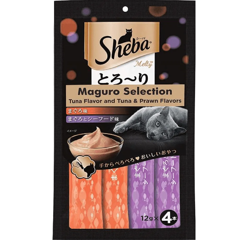 Sheba Tuna Flavor and Tuna & Prawn Maguro and Sheba Chicken & Chicken Whitefish Sasami Melty Premium Treats for Cats Combo