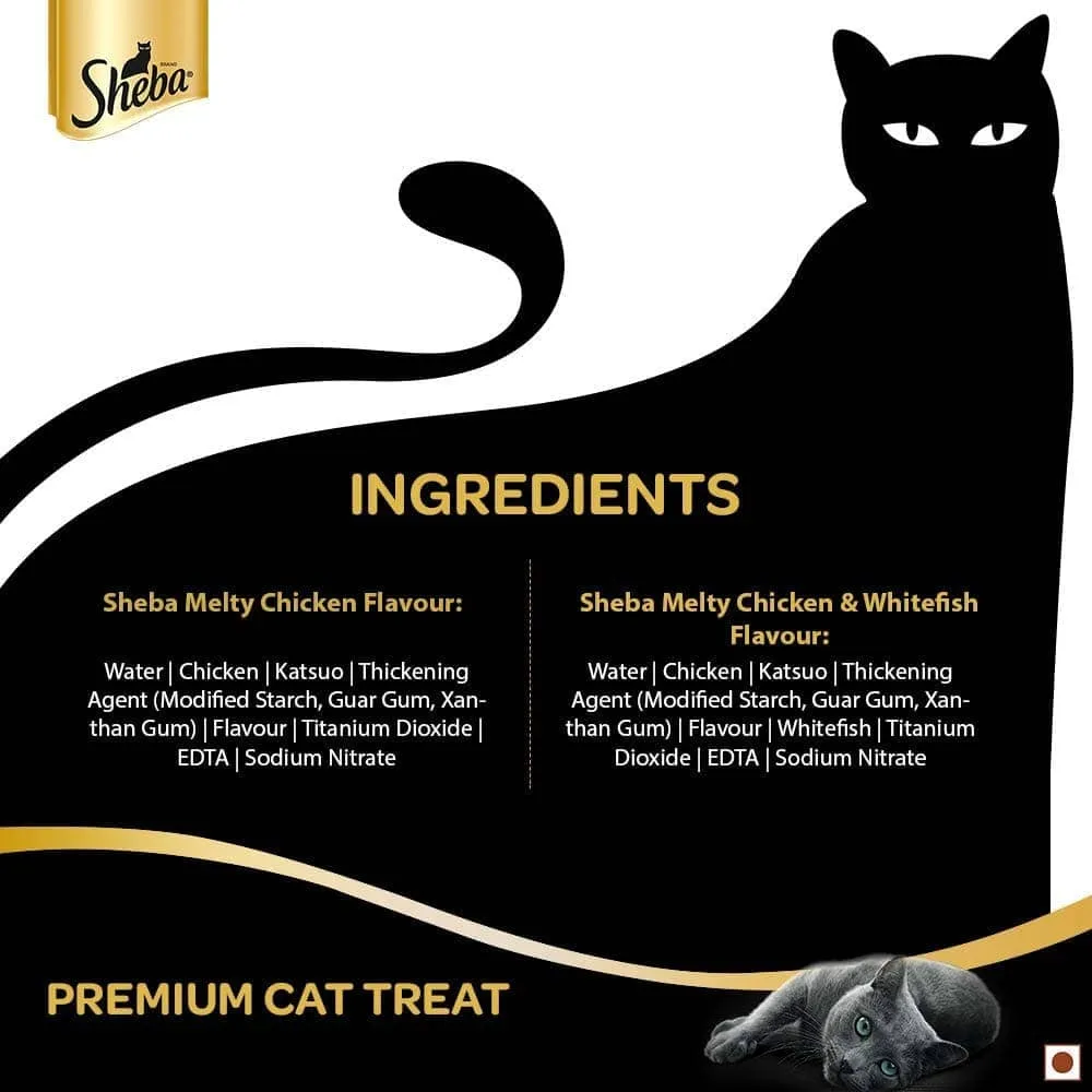 Sheba Tuna Flavor and Tuna & Prawn Maguro and Sheba Chicken & Chicken Whitefish Sasami Melty Premium Treats for Cats Combo