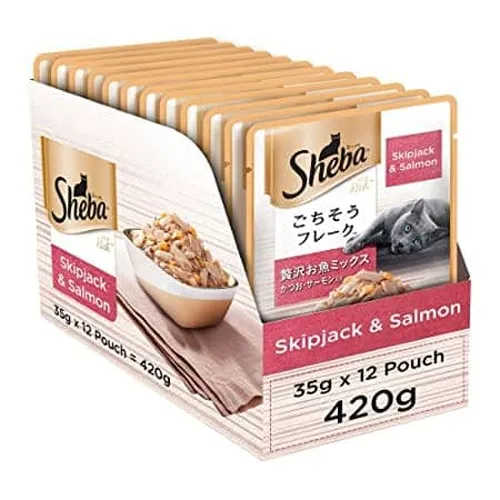 Sheba Tuna Flavor and Tuna & Prawn Maguro Selection Melty Premium Treat and Skipjack & Salmon Fish Mix Cat Wet Food Combo
