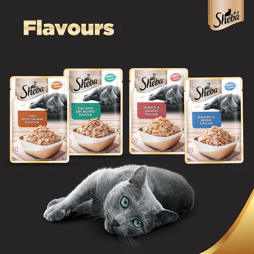 Sheba Tuna Flavor and Tuna & Prawn Maguro Selection Melty Premium Treat and Skipjack & Salmon Fish Mix Cat Wet Food Combo