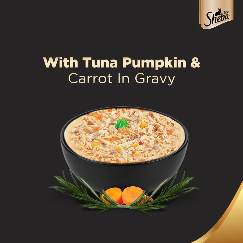 Sheba Tuna Pumpkin & Carrot In Gravy and Chicken With Tuna In Gravy Rich Premium Adult  Fine Cat Wet Food Combo