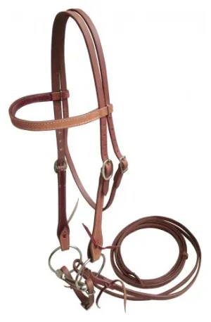 Showman  Browband Harness Leather Headstall with 5" mouth O-ring snaffle bit and slobber strap.