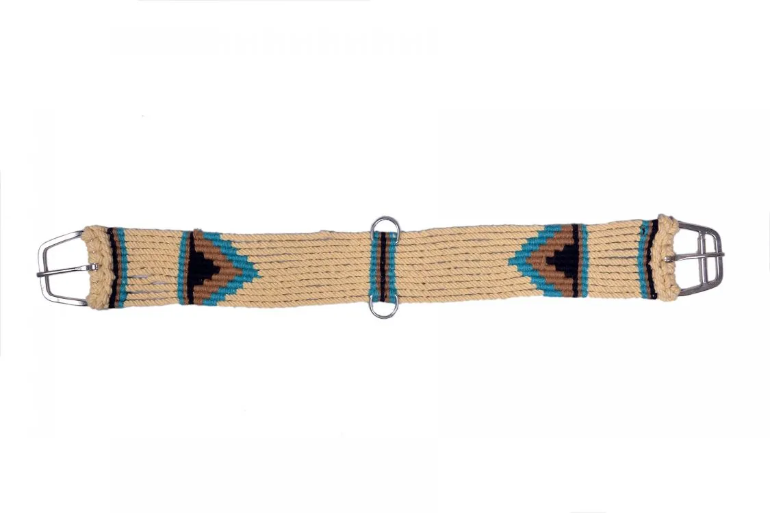 Showman Cotten Blend Tan straight string girth with SS Roller Buckle with Southwest Design.