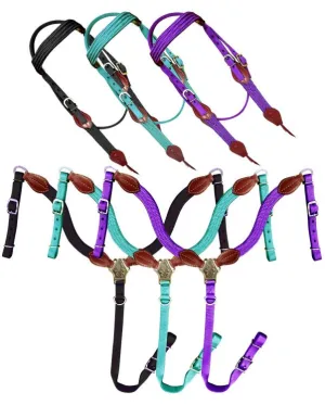Showman  Nylon Brow Band Headstall and Breast collar set with leather accents.
