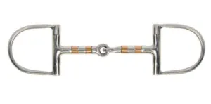 Showman Stainless Steel racing D-ring style bit with 3" D cheeks. Stainless Steel/Copper 5" broken mouth piece