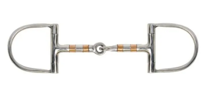 Showman Stainless Steel racing D-ring style bit with 3" D cheeks. Stainless Steel/Copper 5" broken mouth piece