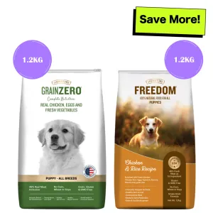 Signature Freedom Chicken and Rice Recipe and Grain Zero Real Chicken, Egg and Vegetables Puppy Dog Dry Food Combo