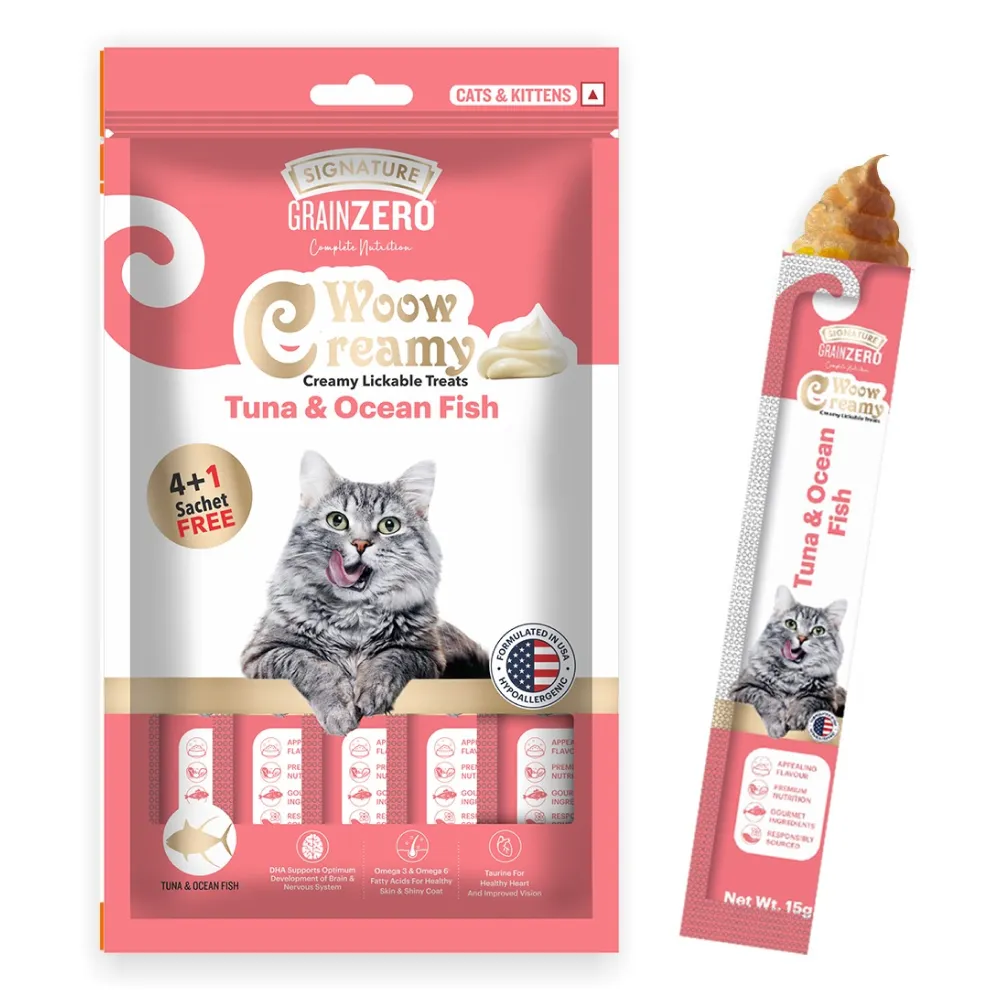 Signature Grain Zero Salmon and Tuna & Ocean Fish Lickable Creamy Cat Treats Combo