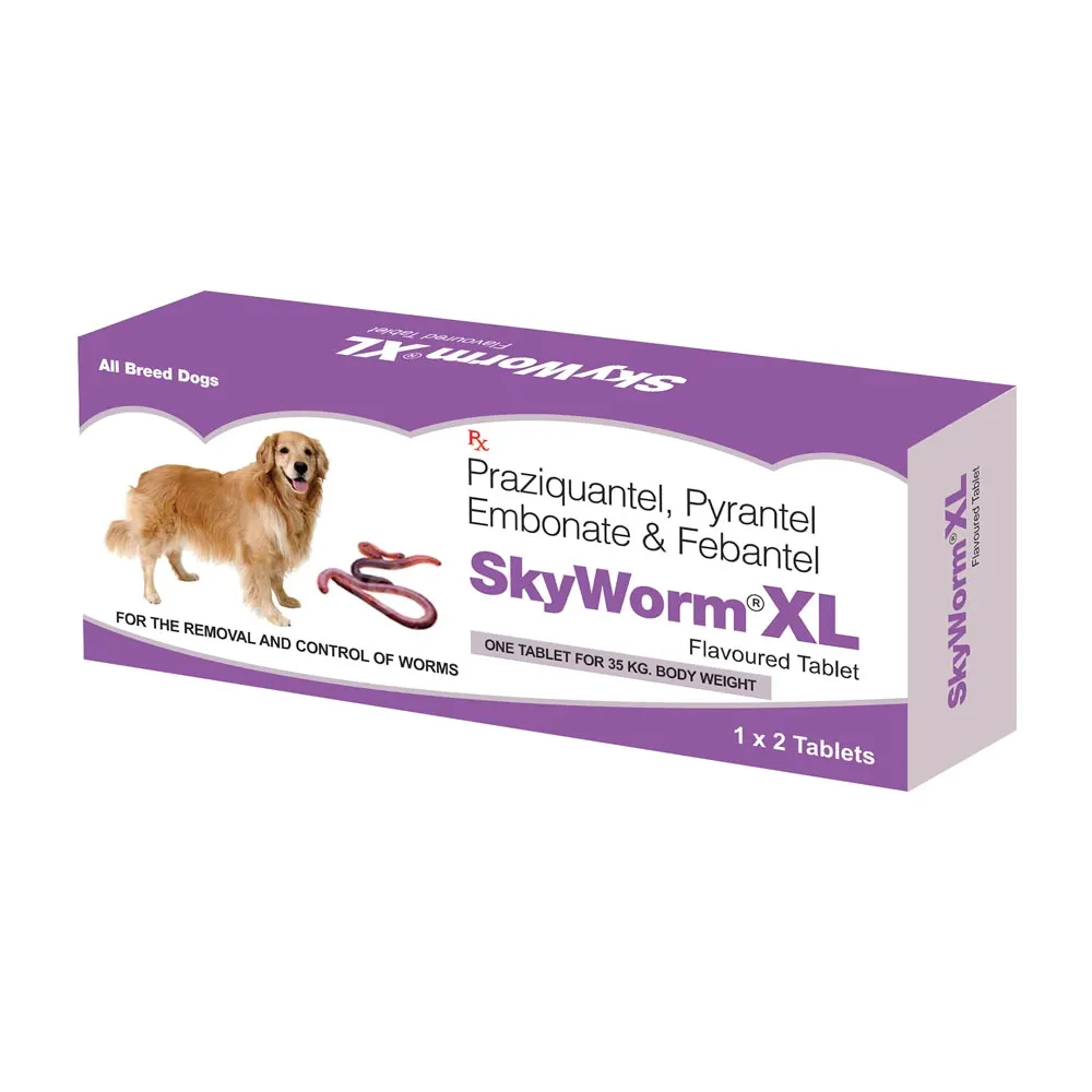 Skyec Skyworm XL Dog Deworming Tablet (2 tablets) and MSD Animal Health Bravecto Dog Tick & Flea Control Tablet (20-40kg) (1 tablet) Combo