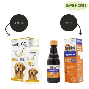 Skyec Star Coat Omega 3   6 Syrup (200ml) and Mankind Hepamust Liver Tonic Appetite Booster (200ml) for Dogs and Cats Combo