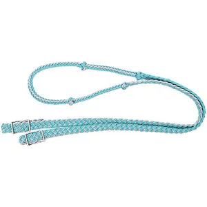 Tough1 Metallic Cord Knotted Roping Reins- TURQ/SILVER