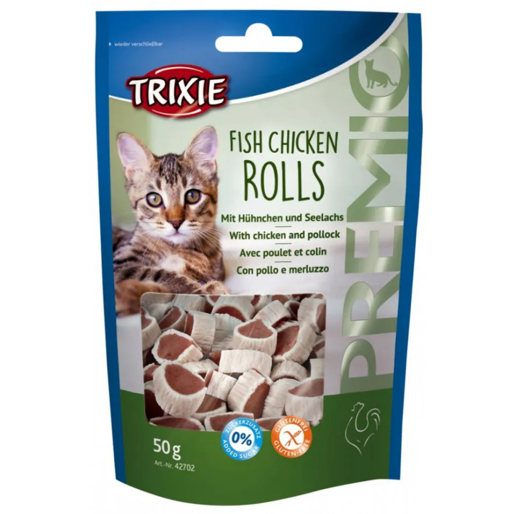 Trixie Premio Trainer Snack Mini Fish Nuggets and Fish and Chicken Rolls Cat Treats Combo