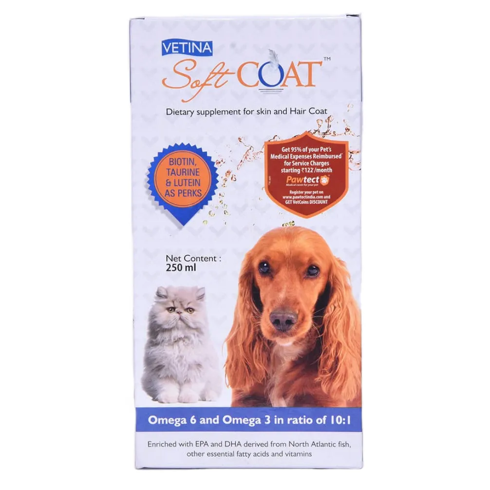 Vetina Soft Coat Dietary Supplements for Skin & Hair Coat for Dogs and Cats (250ml)