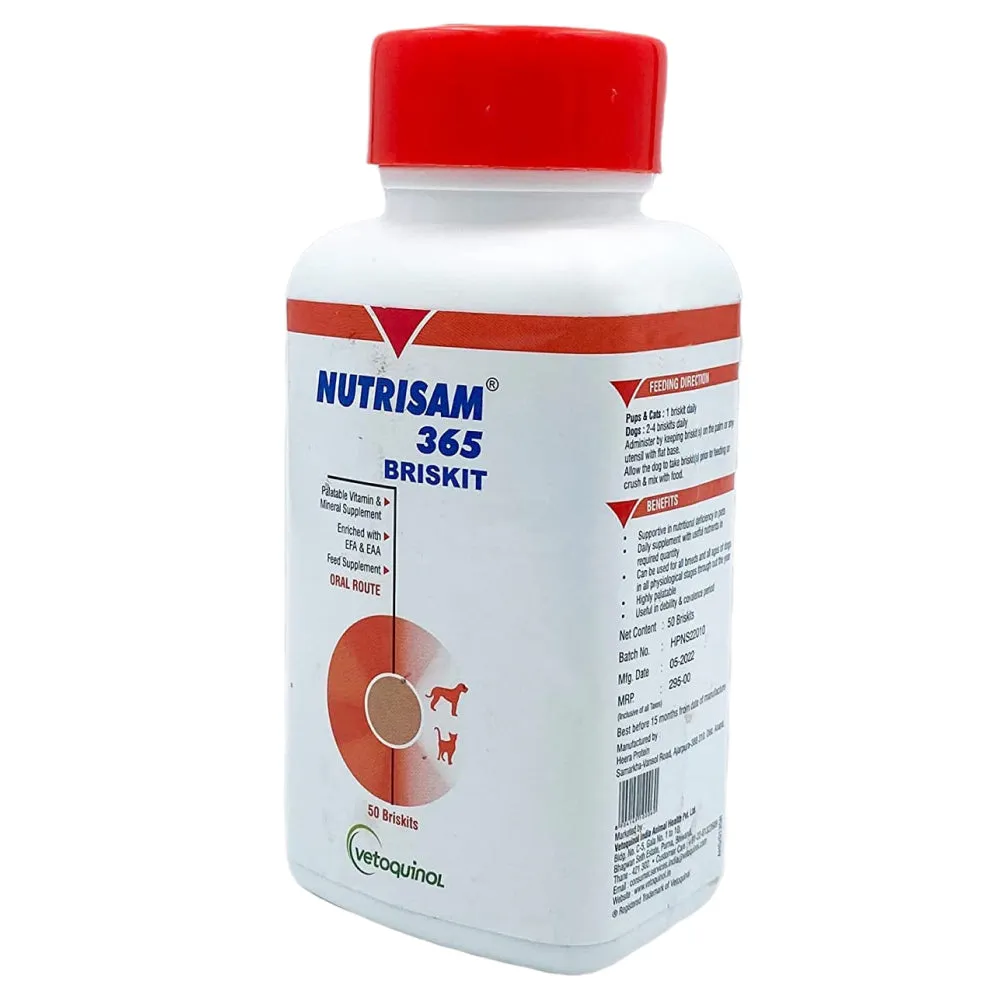 Vetoquinol Merical Pet Briskit DS and Vetoquinol Nutrisam 365 Calcium Supplements for Dogs and Cats Combo