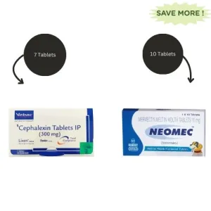 Virbac Lixen Palatab (Cephalexin) 300mg for Dogs (7 tablets) and Intas Neomec (Ivermectin) 10mg Tablets for Dogs Combo