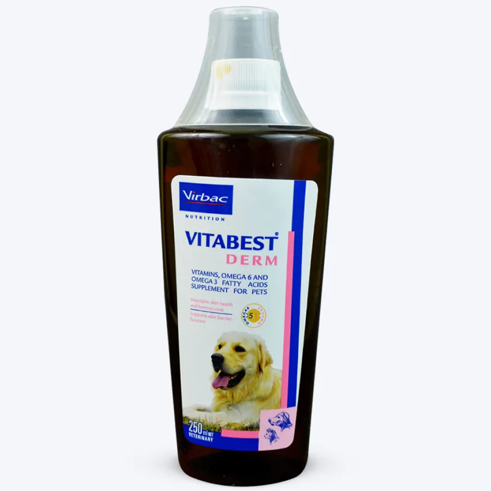 Virbac Nutrich Multi Vitamin Tablets and Virbac Vitabest Derm Omega 3 6 Syrup for Dogs and Cats (250ml) Combo