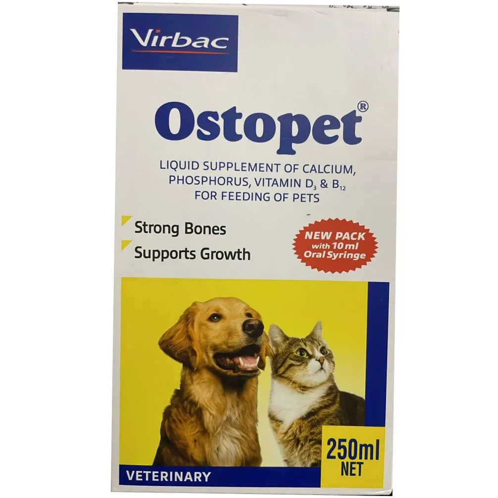 Virbac Ostopet Calcium Supplement Syrup (250ml) and Mankind Nurokind Pet Syrup Multi Vitamin Supplement for Dogs and Cats (210ml) Combo