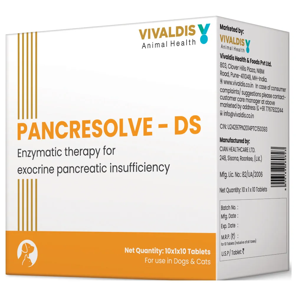 Vivaldis Pancresolve DS Tablets for Dogs and Cats (10 Tablets)