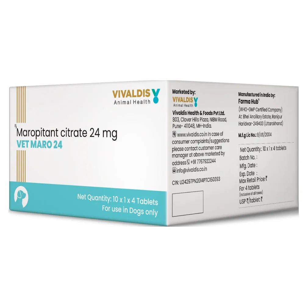 Vivaldis Vet Maro 24mg Tablets (Maropitant Citrate) for Dogs (pack of 4 Tablets)