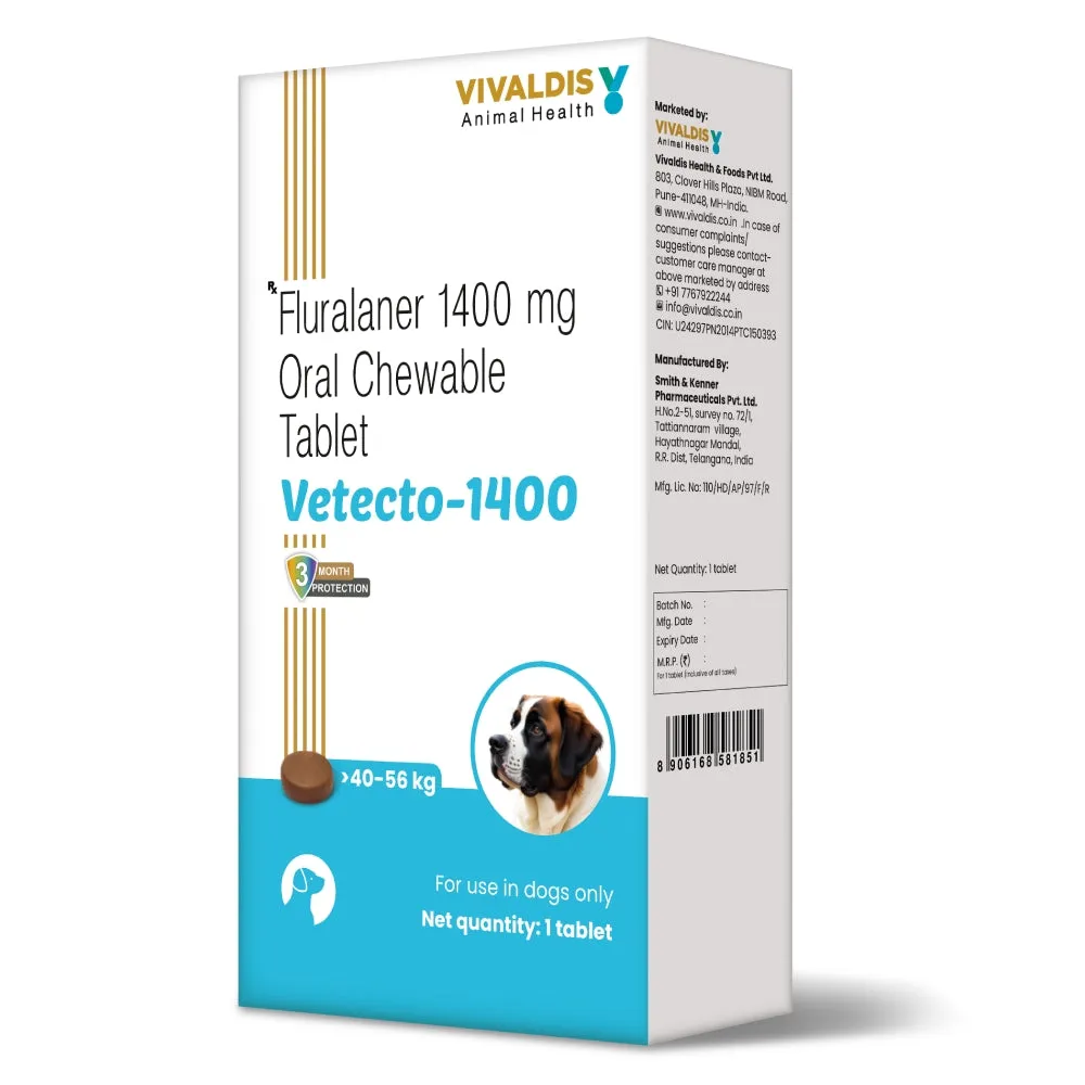 Vivaldis Vetecto 1400 (Fluralaner) chewable tablet for Dogs (1 Chewable tab)