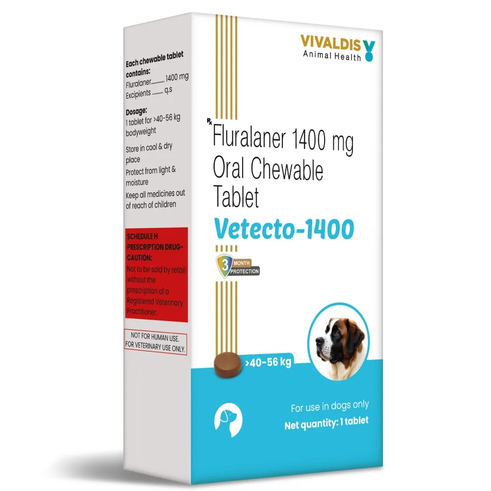 Vivaldis Vetecto 1400 (Fluralaner) chewable tablet for Dogs (1 Chewable tab)