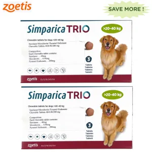 Zoetis Simparica Trio 20-40kg Tick & Flea Control Tablet Combo for Dogs(3 3 tablets)